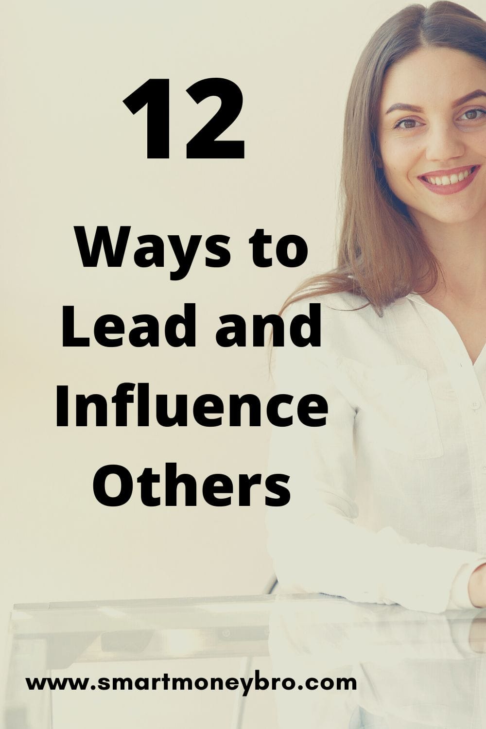 Lady smiling in a white shirt with her hands folded on a white or clear table and white background. smart money bro